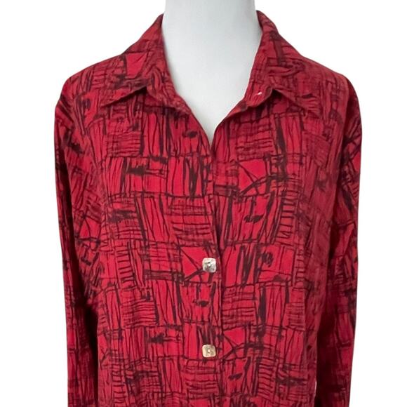 Habitat Lagenlook Button Top Womens Medium Artsy Flowy Shirt *1 Missing Button - Picture 2 of 10